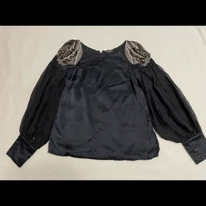 Castle Starr silk black blouse with large beaded shoulder details (size 6)